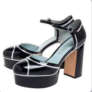 MARC JACOBS stacked Edie Mary Jane platform shoes Heels black silver patent 39